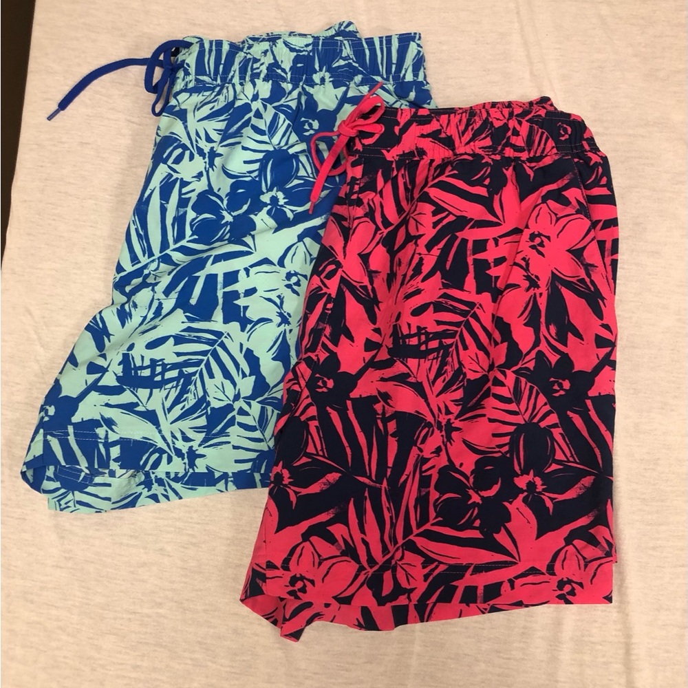 Columbia PFG Hawaiian print  Swim Shorts. Blue. Pink. Lg.